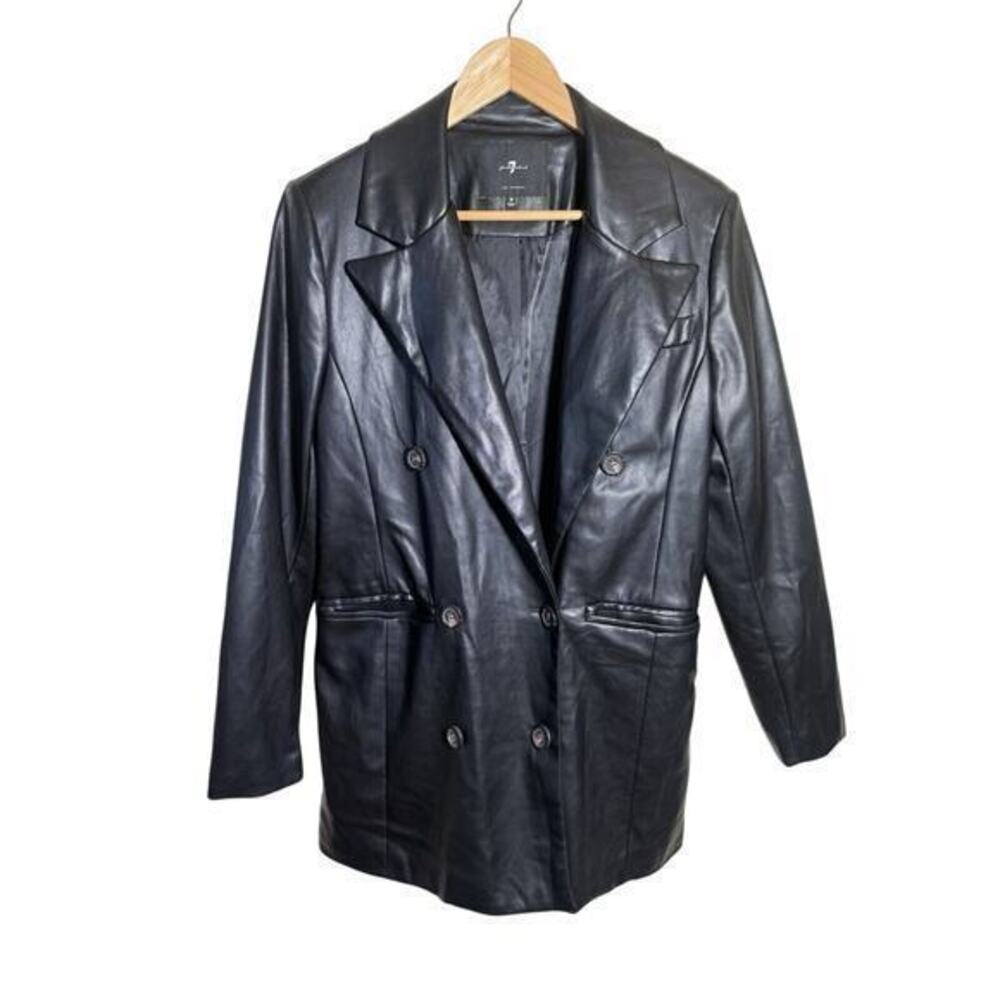 7 For All Mankind Women’s Black Double Breasted Faux Leather Coat Jacket Size M